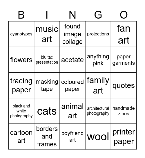 Art Foundation Bingo Card