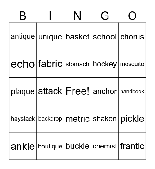 Sound of K represented by different letters Bingo Card