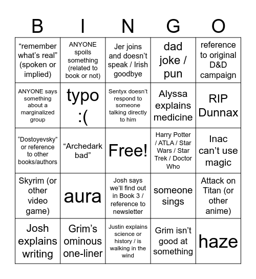 To Burn All Belief Ch 13-17 Bingo Card