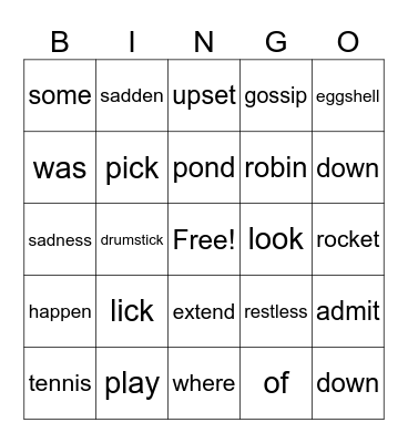 Phonics for Reading A end of book Bingo Card