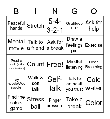 Coping Skills Bingo Card
