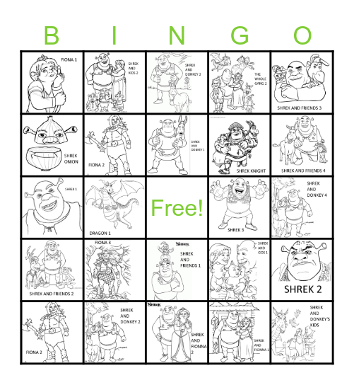 SHREK BINGO Card