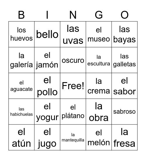 Las artes y la cocina Bingo Card