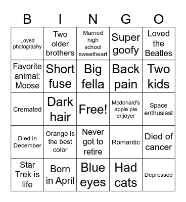 Steve Bingo Card