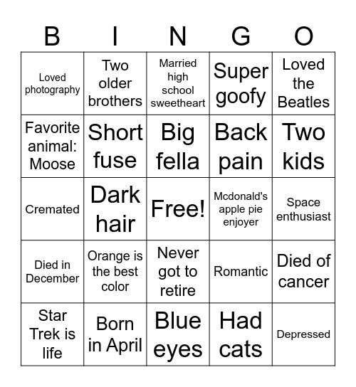 Steve Bingo Card