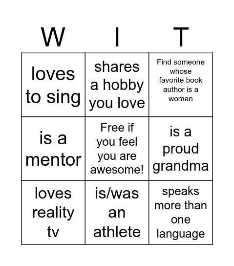Find A Women Who... Bingo Card