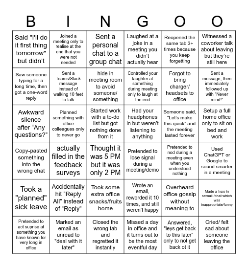 Office Bingo Card