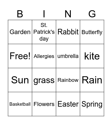 Spring Bing Bingo Card