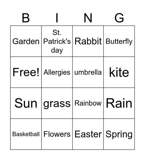Spring Bing Bingo Card