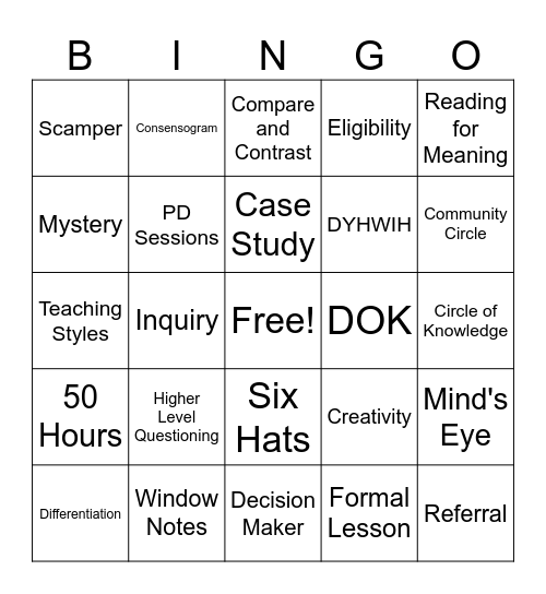 Gifted Endorsement Bingo Card