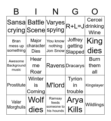 Game of Thrones Bingo Card