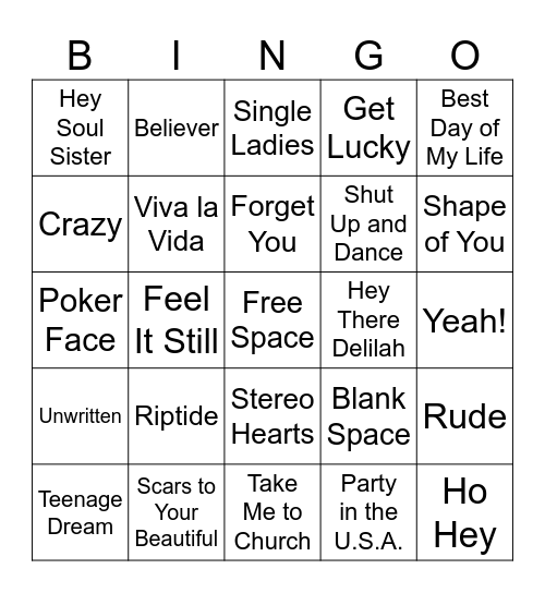 Music Bingo 3 Bingo Card
