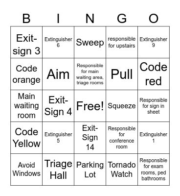 Fire and Tornado Safety Bingo Card