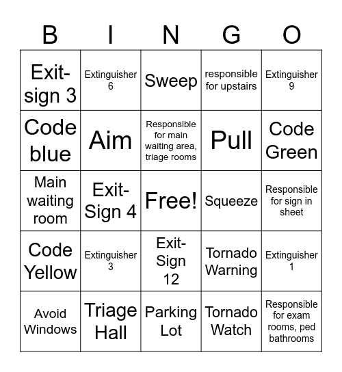 Fire and Tornado Safety Bingo Card