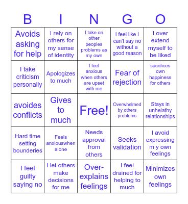 Codependancy Bingo Card