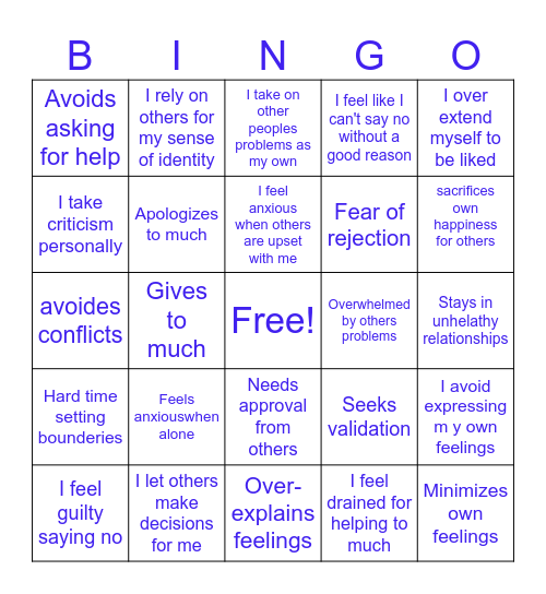 Codependancy Bingo Card