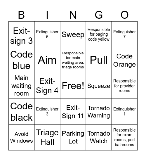Fire and Tornado Safety Bingo Card