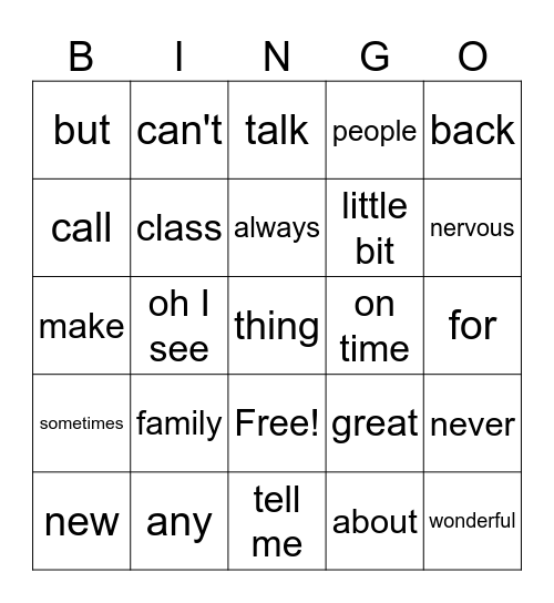 ASL Lesson 11 Bingo Card