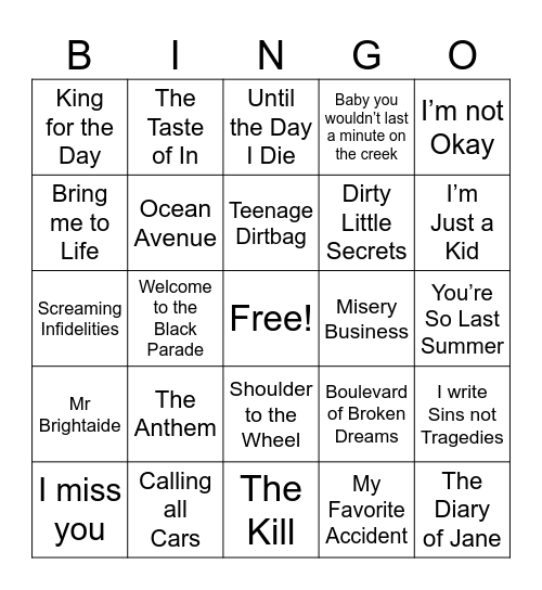 EMO SINGO Bingo Card