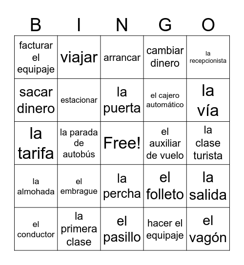 De viaje Bingo Card