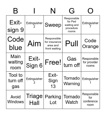 Fire and Tornado Safety Bingo Card