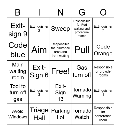 Fire and Tornado Safety Bingo Card