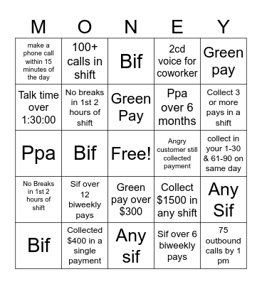 MONEY, MONEY, Bingo Card