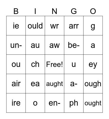 Special Sounds Bingo Card