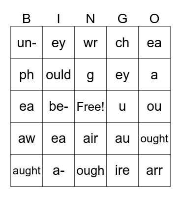 Special Sounds Bingo Card
