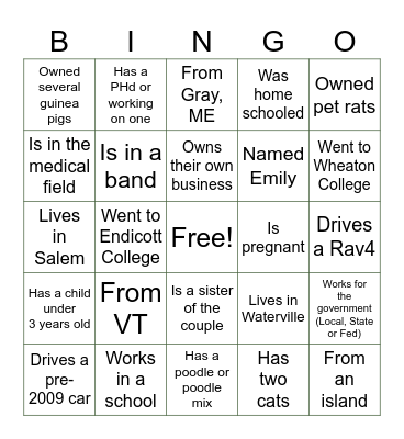 Friends & Family Bingo Card