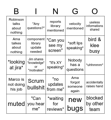 hehehe Bingo Card