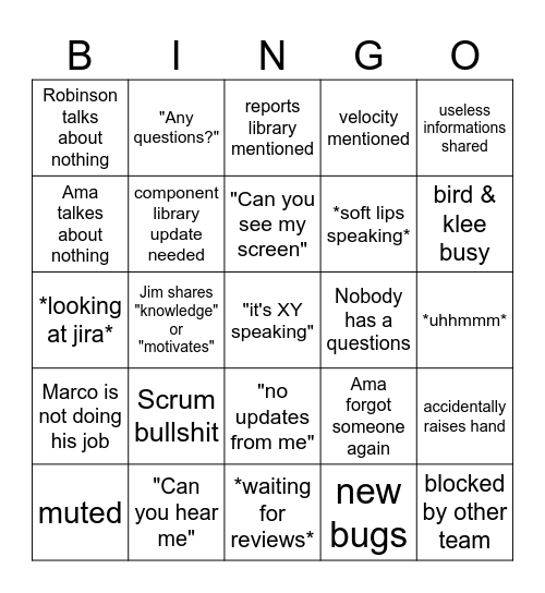 hehehe Bingo Card