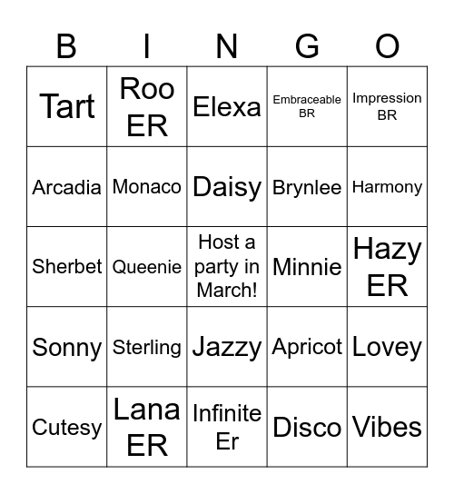 Cab Contessas BLINGO GEMS Bingo Card