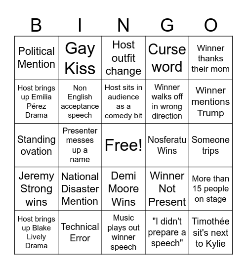 2025 OSCAR BINGO! Bingo Card