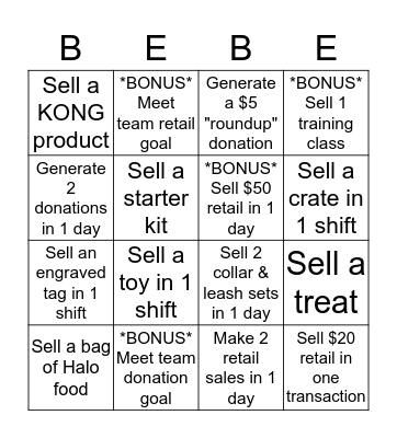 Bebe's Retail BINGO! Bingo Card
