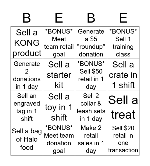 Bebe's Retail BINGO! Bingo Card