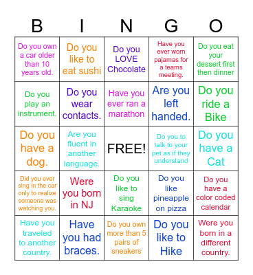 CDS Getting To Know You Bingo Card