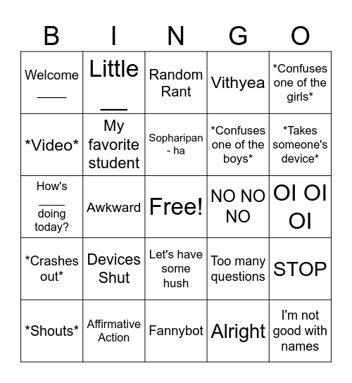 Thomas Chee Bingo Card