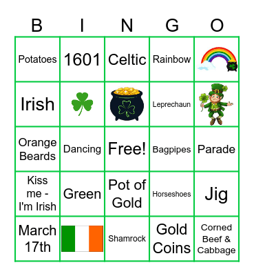 Saint Patrick's Day Bingo Card