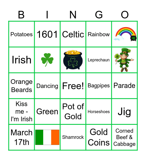 Saint Patrick's Day Bingo Card