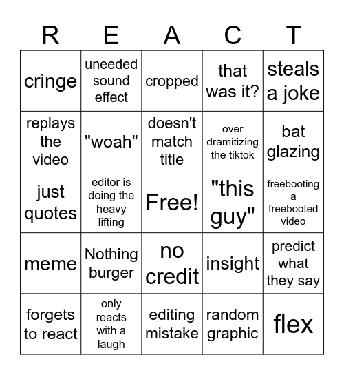 reactor Bingo Card