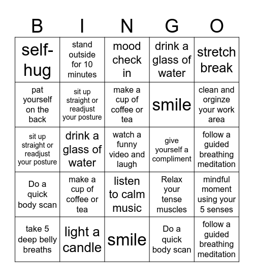 Battery Recharge Bingo Card