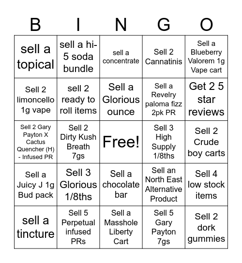 Budtender Bingo Card