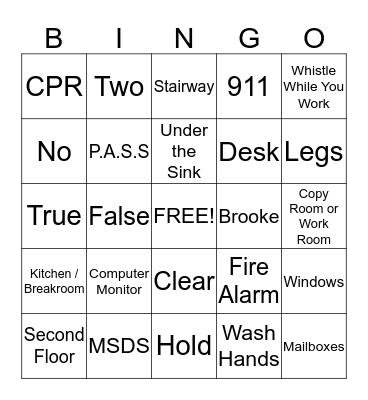Health & Safety Bingo Card