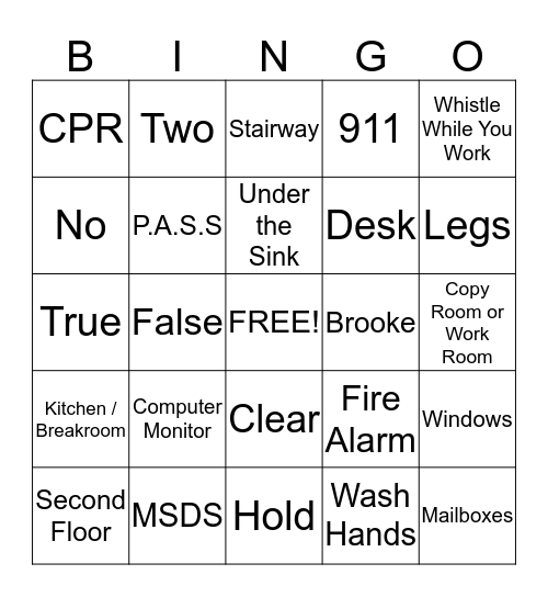 Health & Safety Bingo Card