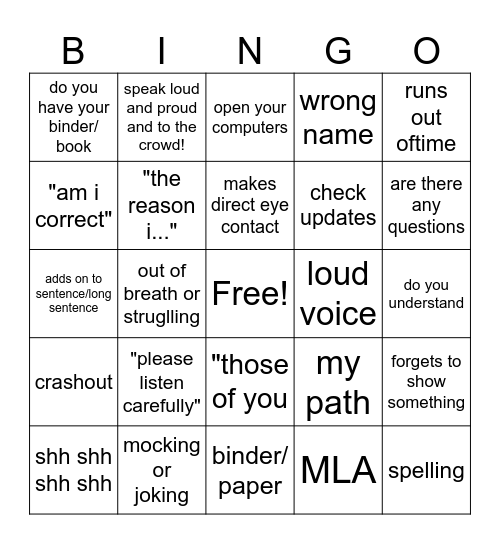 ms fevola bingo Card