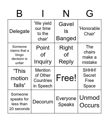 MUN BINGO Card