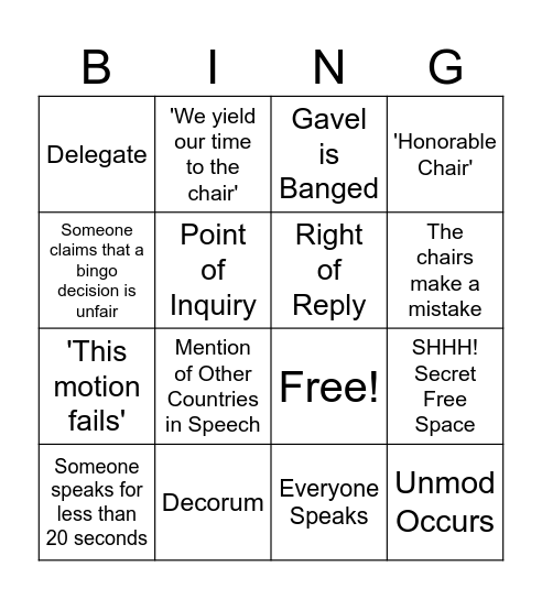 MUN BINGO Card