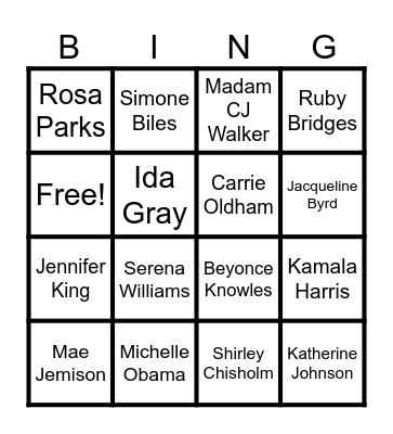 Women In History Bingo Card