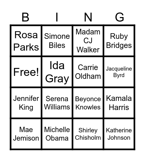 Women In History Bingo Card